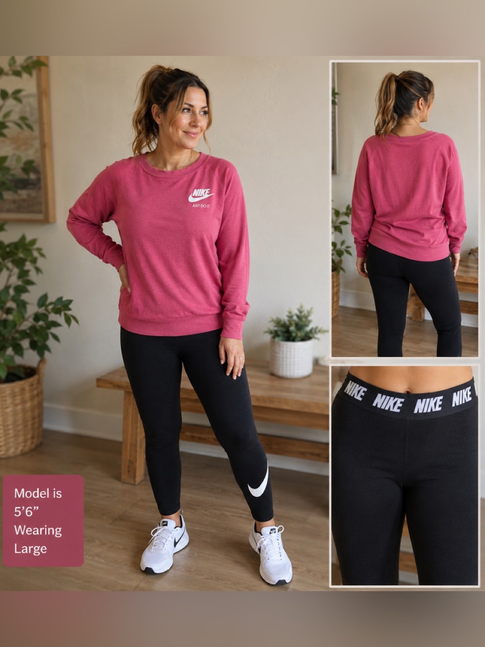 Nike women’s large pink Crewneck Sweatshirt with Black Leggings
